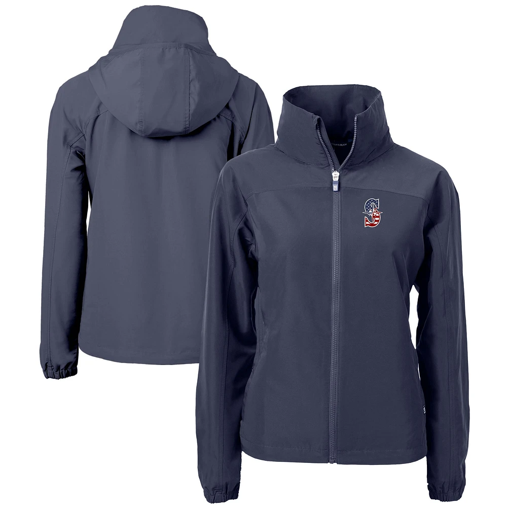 Women's Cutter & Buck Navy Seattle Mariners Charter Eco Recycled Full-Zip Jacket
