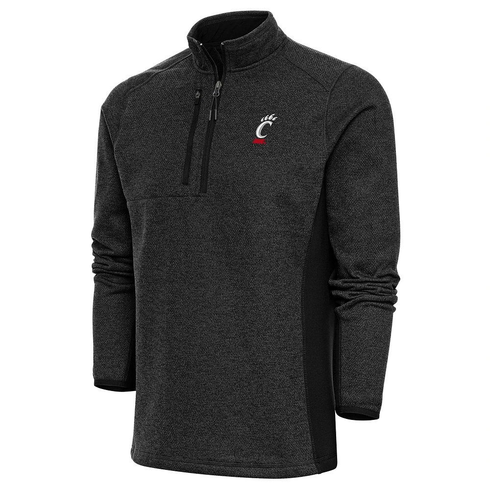 Men's Antigua Heather Black Cincinnati Bearcats Course Quarter-Zip Pullover Top