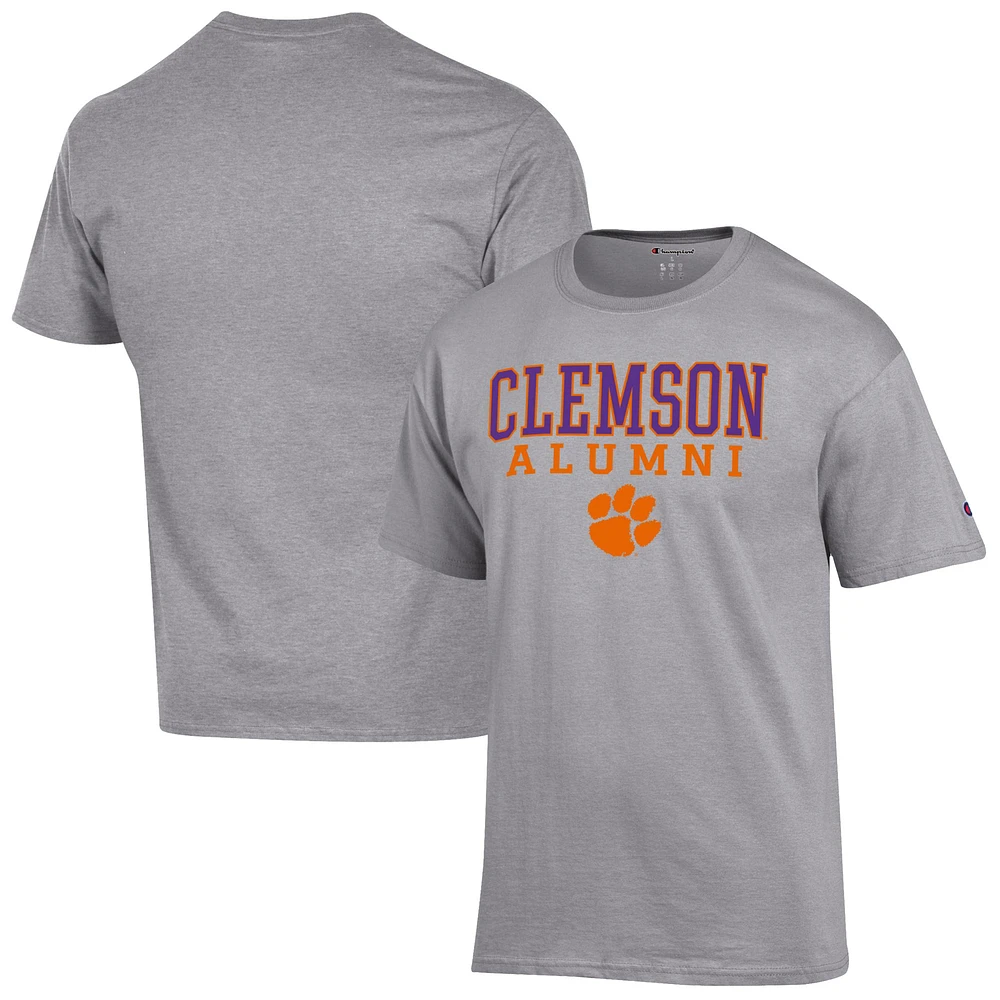 Men's Champion Gray Clemson Tigers Alumni Logo Stack T-Shirt