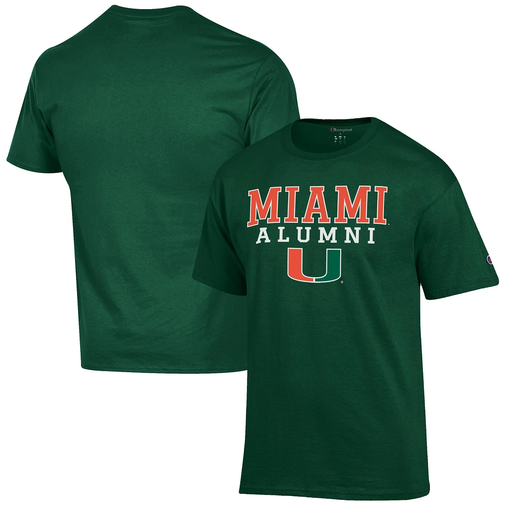 Men's Champion Green Miami Hurricanes Alumni Logo Stack T-Shirt