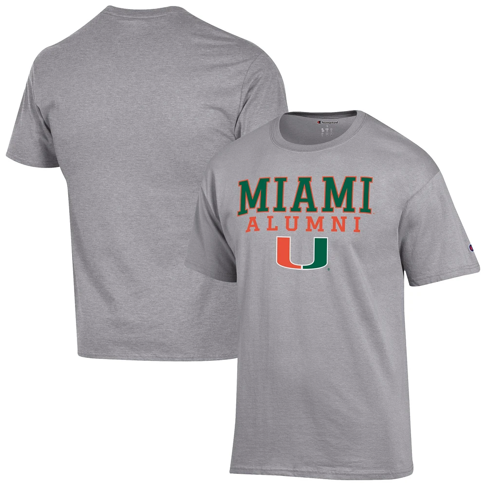 Men's Champion Gray Miami Hurricanes Alumni Logo Stack T-Shirt