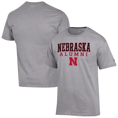 Men's Champion Gray Nebraska Huskers Alumni Logo Stack T-Shirt