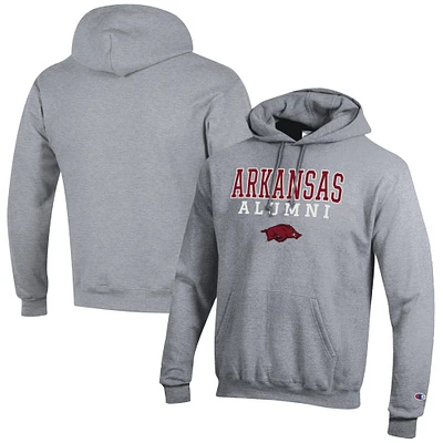 Men's Champion Gray Arkansas Razorbacks Alumni Logo Stack Pullover Hoodie