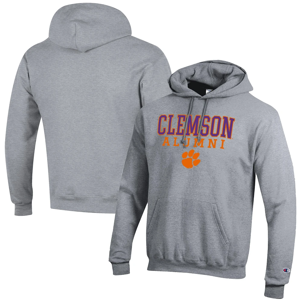 Men's Champion Gray Clemson Tigers Alumni Logo Stack Pullover Hoodie