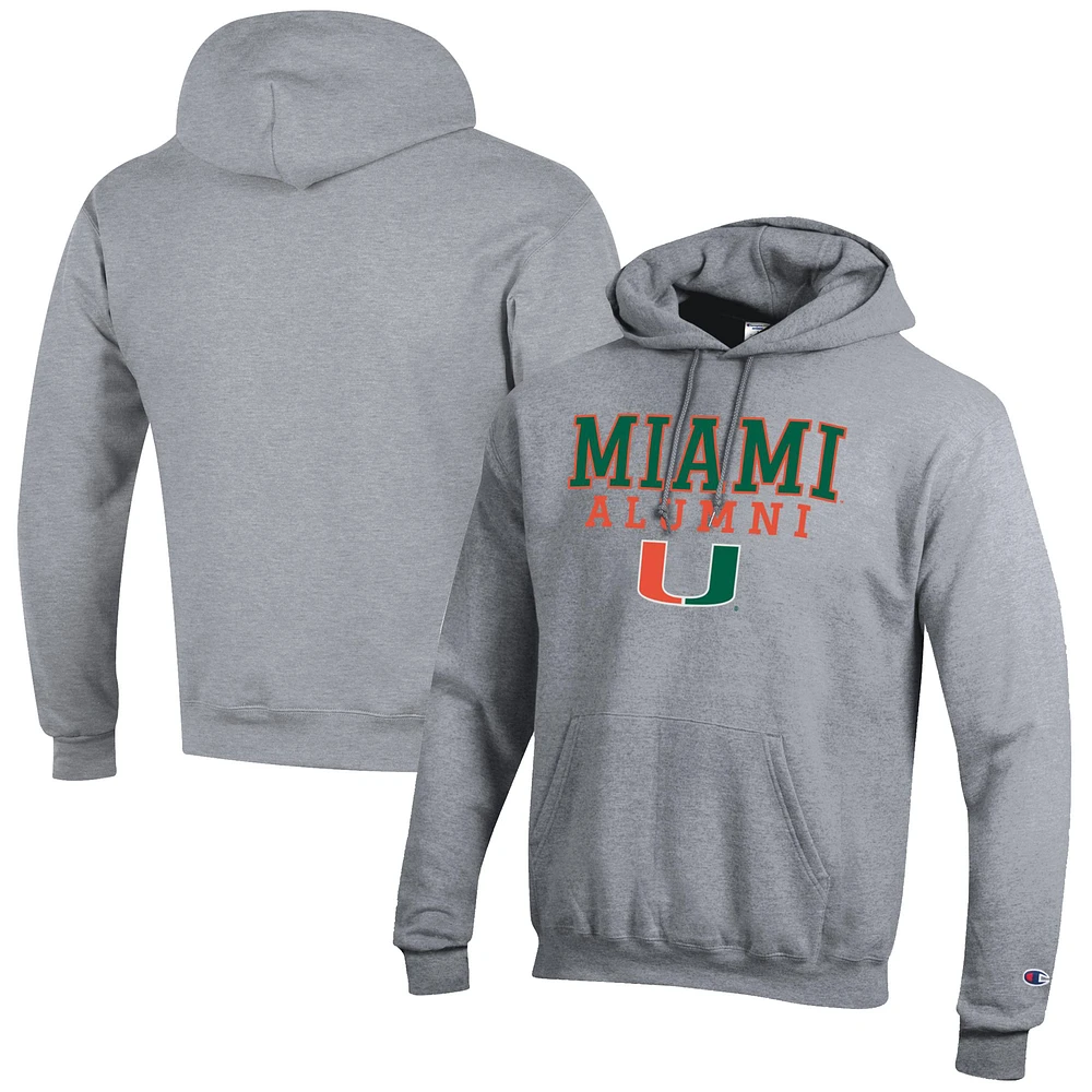 Men's Champion Gray Miami Hurricanes Alumni Logo Stack Pullover Hoodie