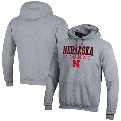 Men's Champion Gray Nebraska Huskers Alumni Logo Stack Pullover Hoodie