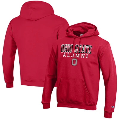 Men's Champion Scarlet Ohio State Buckeyes Alumni Logo Stack Pullover Hoodie