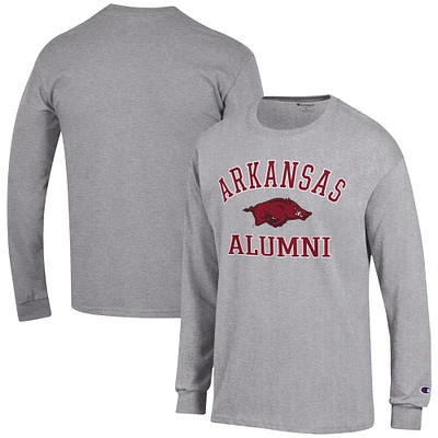 Men's Champion Gray Arkansas Razorbacks Alumni Logo Long Sleeve T-Shirt