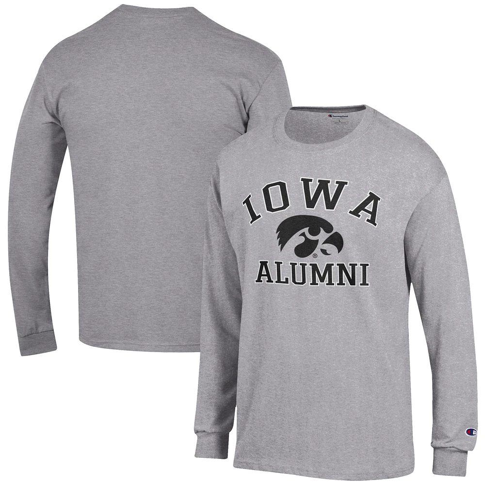 Men's Champion Gray Iowa Hawkeyes Alumni Logo Long Sleeve T-Shirt