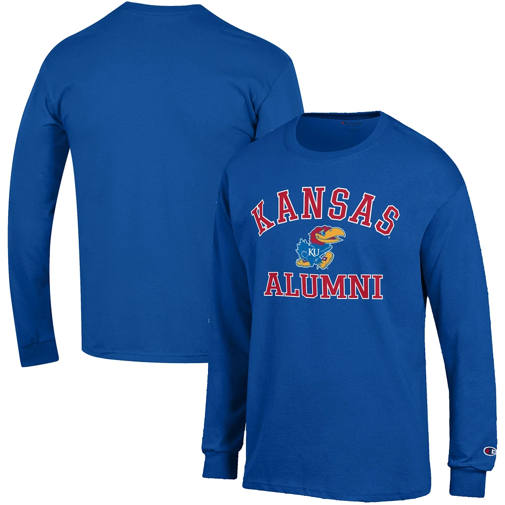 Men's Champion Royal Kansas Jayhawks Alumni Logo Long Sleeve T-Shirt
