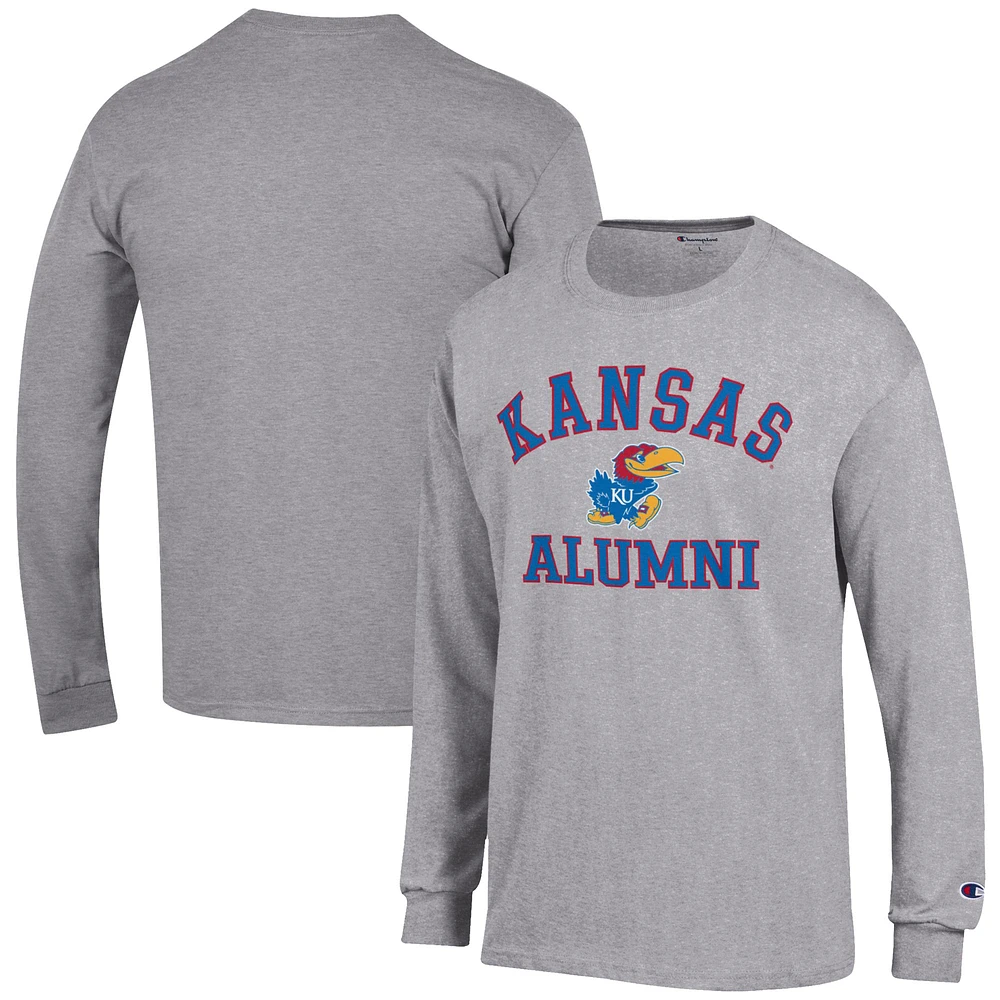 Men's Champion Gray Kansas Jayhawks Alumni Logo Long Sleeve T-Shirt