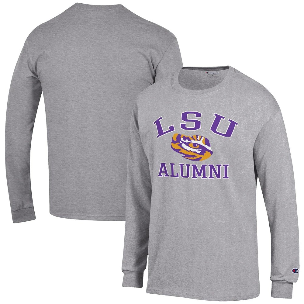 Men's Champion Gray LSU Tigers Alumni Logo Long Sleeve T-Shirt