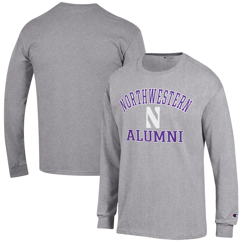 Men's Champion Gray Northwestern Wildcats Alumni Logo Long Sleeve T-Shirt
