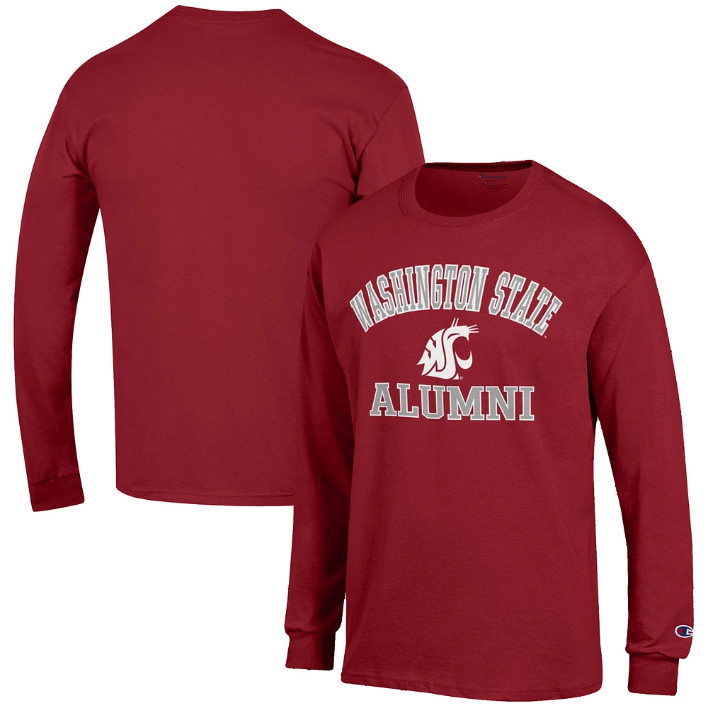 Men's Champion Crimson Washington State Cougars Alumni Logo Long Sleeve T-Shirt