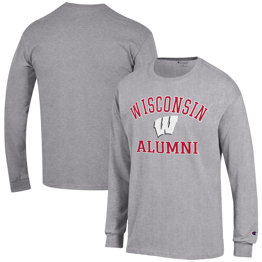 Men's Champion Gray Wisconsin Badgers Alumni Logo Long Sleeve T-Shirt