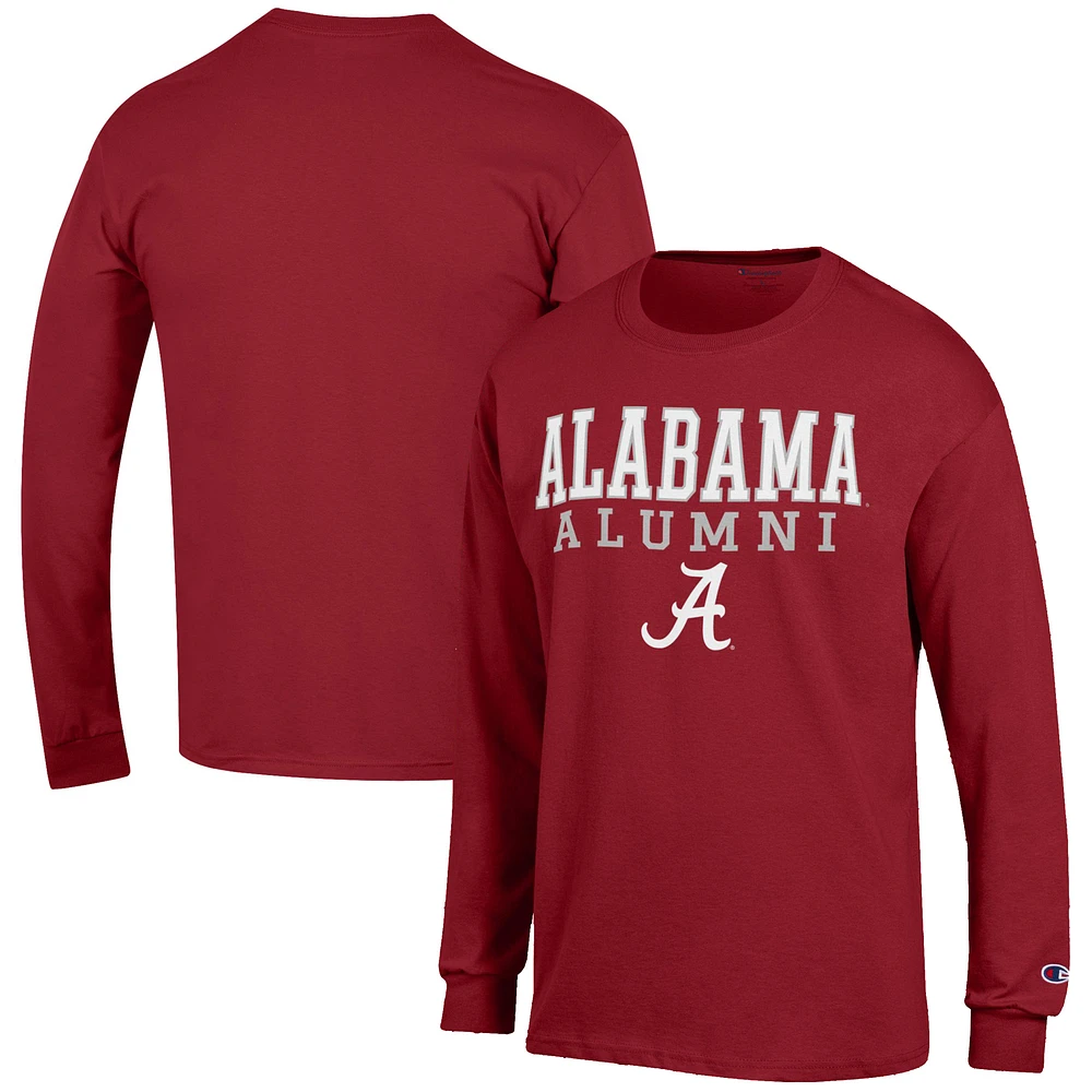 Men's Champion Crimson Alabama Tide Alumni Logo Stack Long Sleeve T-Shirt