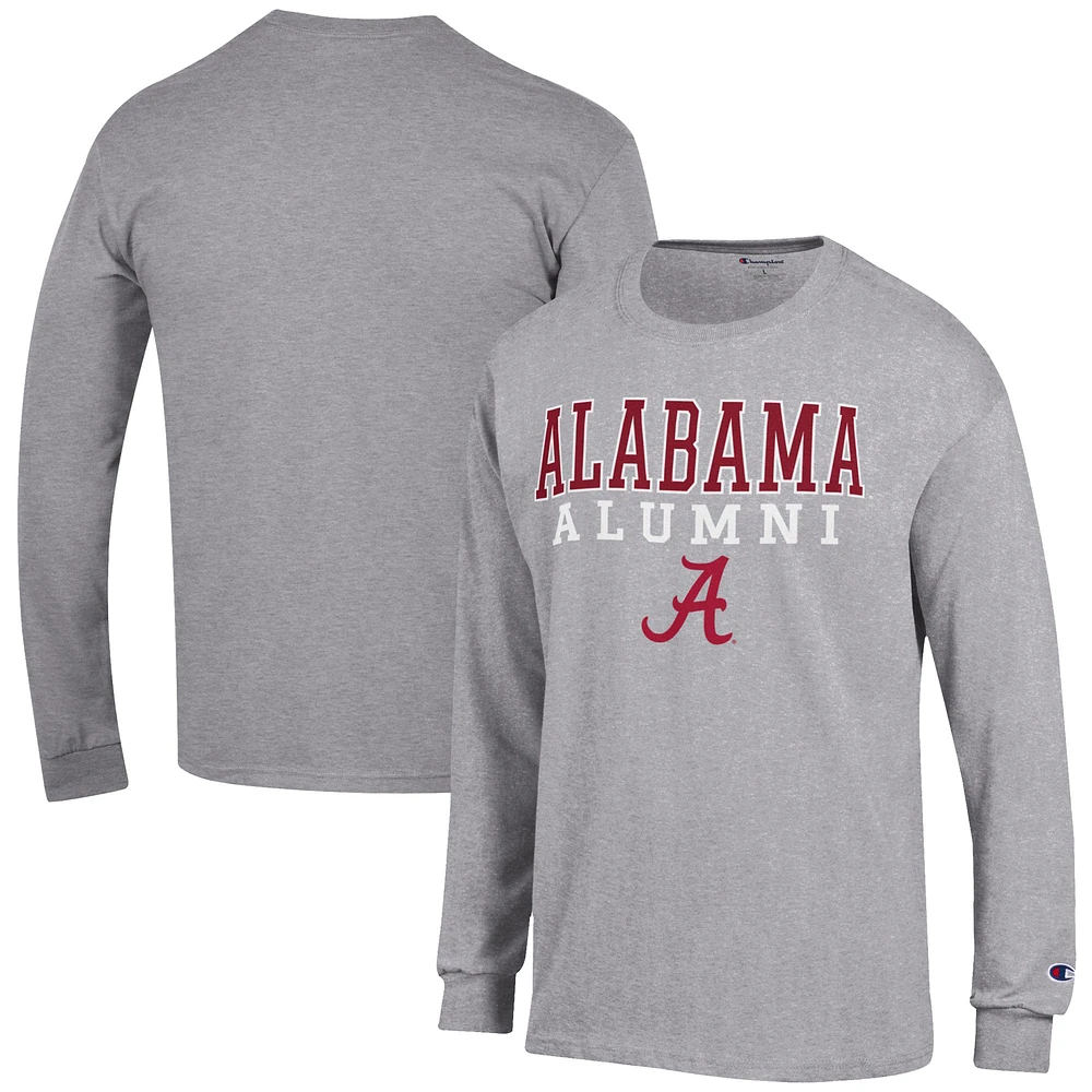 Men's Champion Gray Alabama Crimson Tide Alumni Logo Stack Long Sleeve T-Shirt