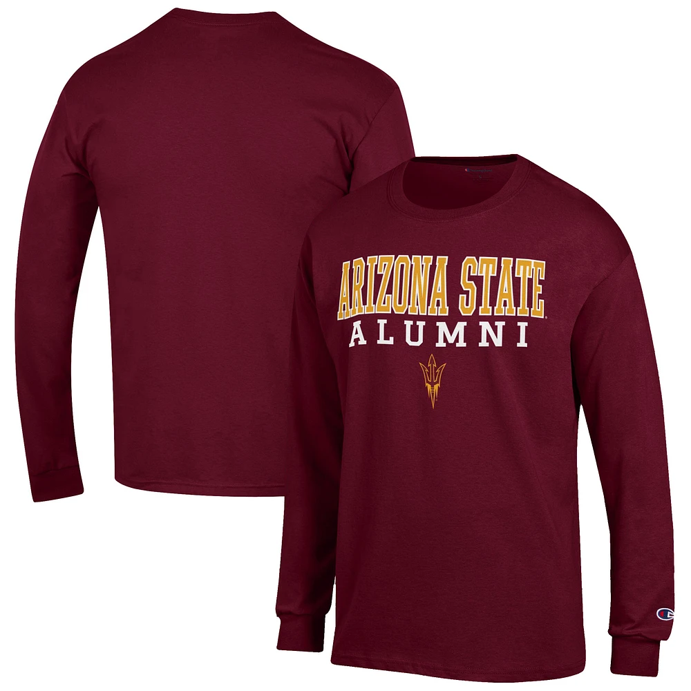 Men's Champion Maroon Arizona State Sun Devils Alumni Logo Stack Long Sleeve T-Shirt