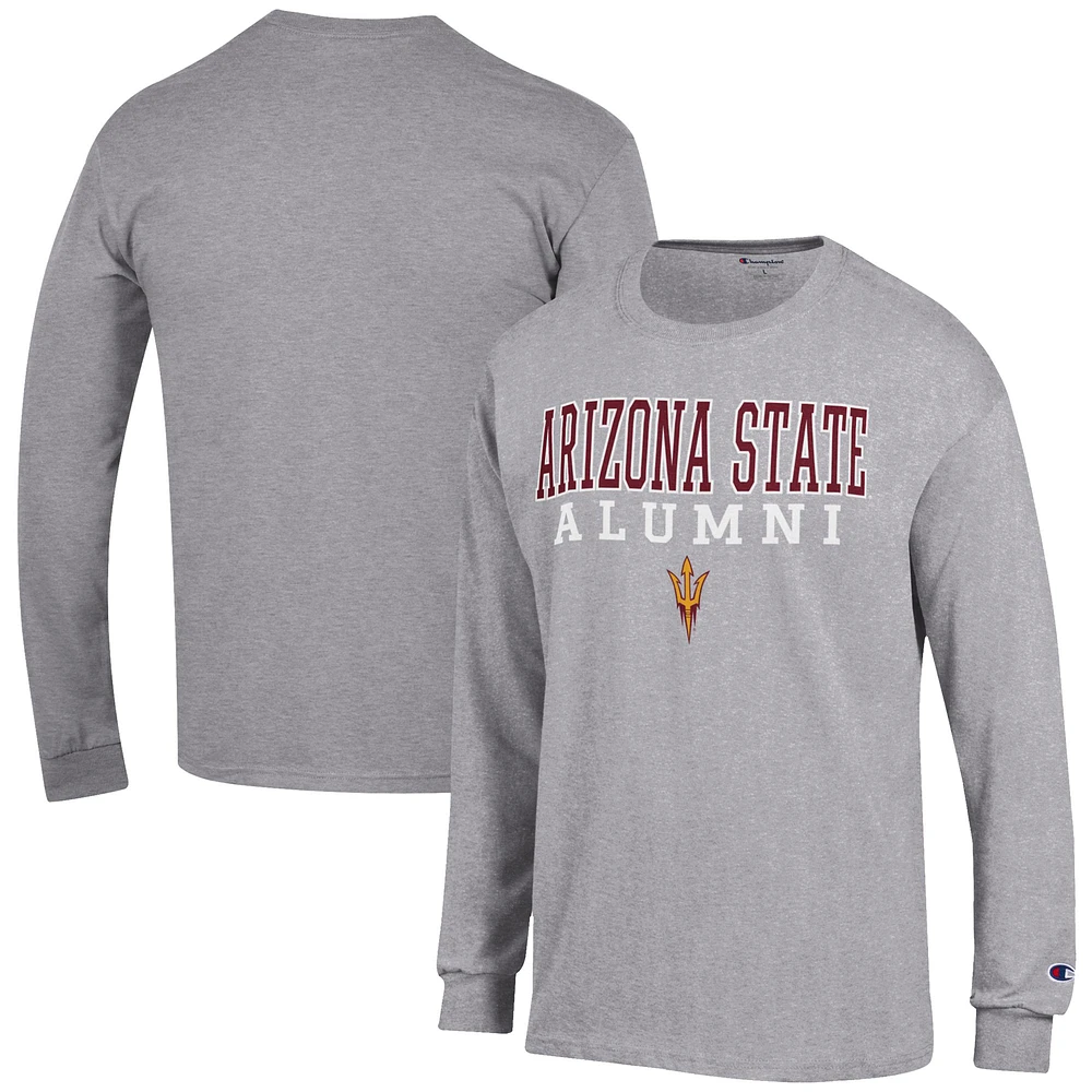 Men's Champion Gray Arizona State Sun Devils Alumni Logo Stack Long Sleeve T-Shirt