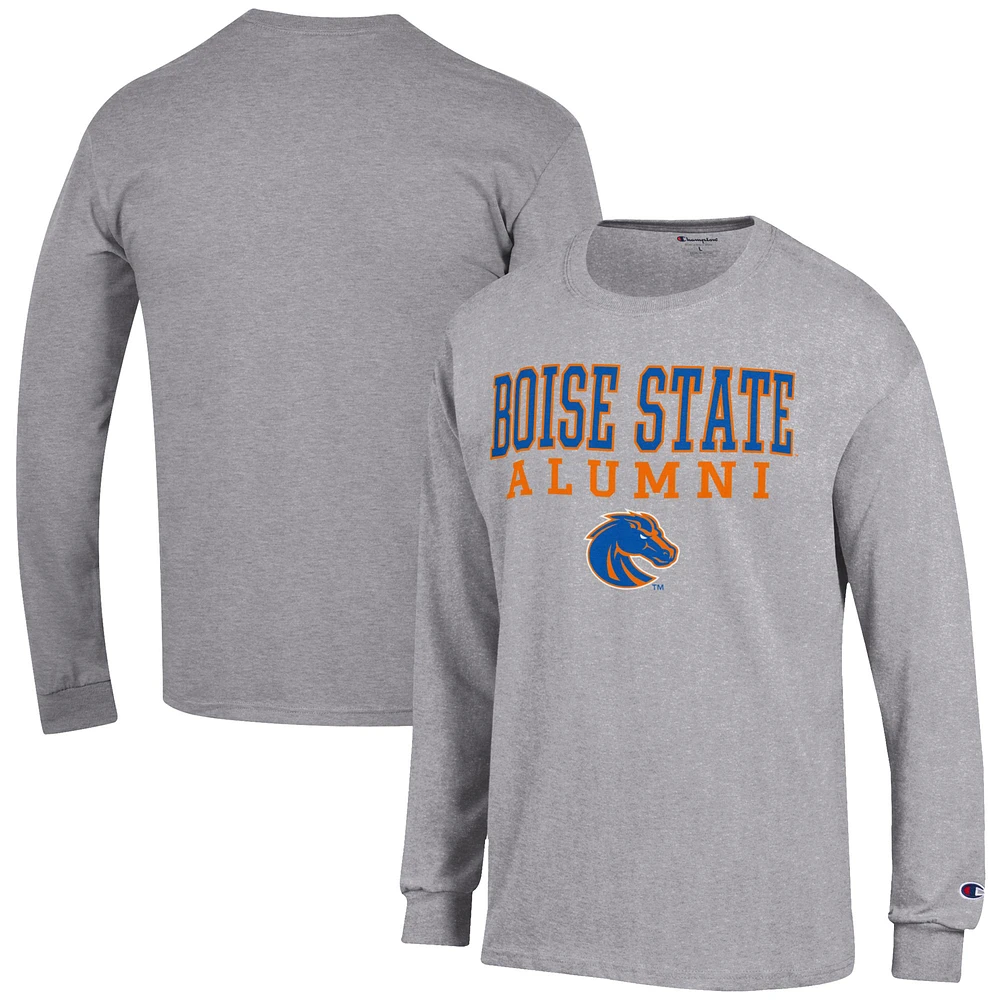 Men's Champion Gray Boise State Broncos Alumni Logo Stack Long Sleeve T-Shirt