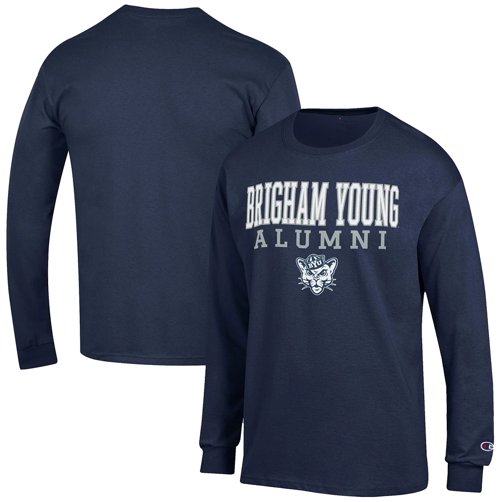 Men's Champion Navy BYU Cougars Alumni Logo Stack Long Sleeve T-Shirt