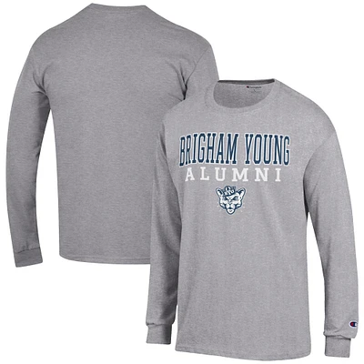 Men's Champion Gray BYU Cougars Alumni Logo Stack Long Sleeve T-Shirt