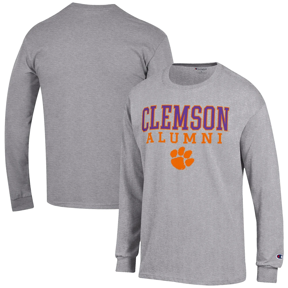 Men's Champion Gray Clemson Tigers Alumni Logo Stack Long Sleeve T-Shirt
