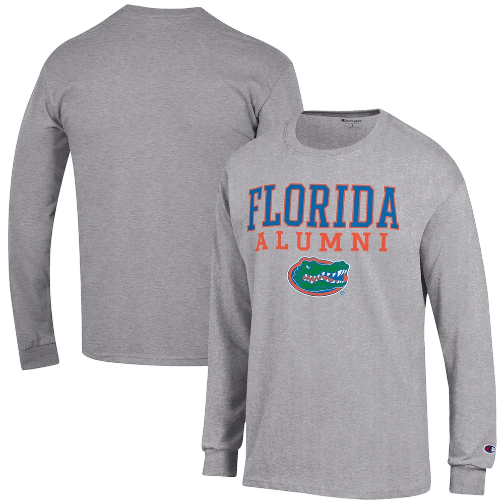 Men's Champion Gray Florida Gators Alumni Logo Stack Long Sleeve T-Shirt