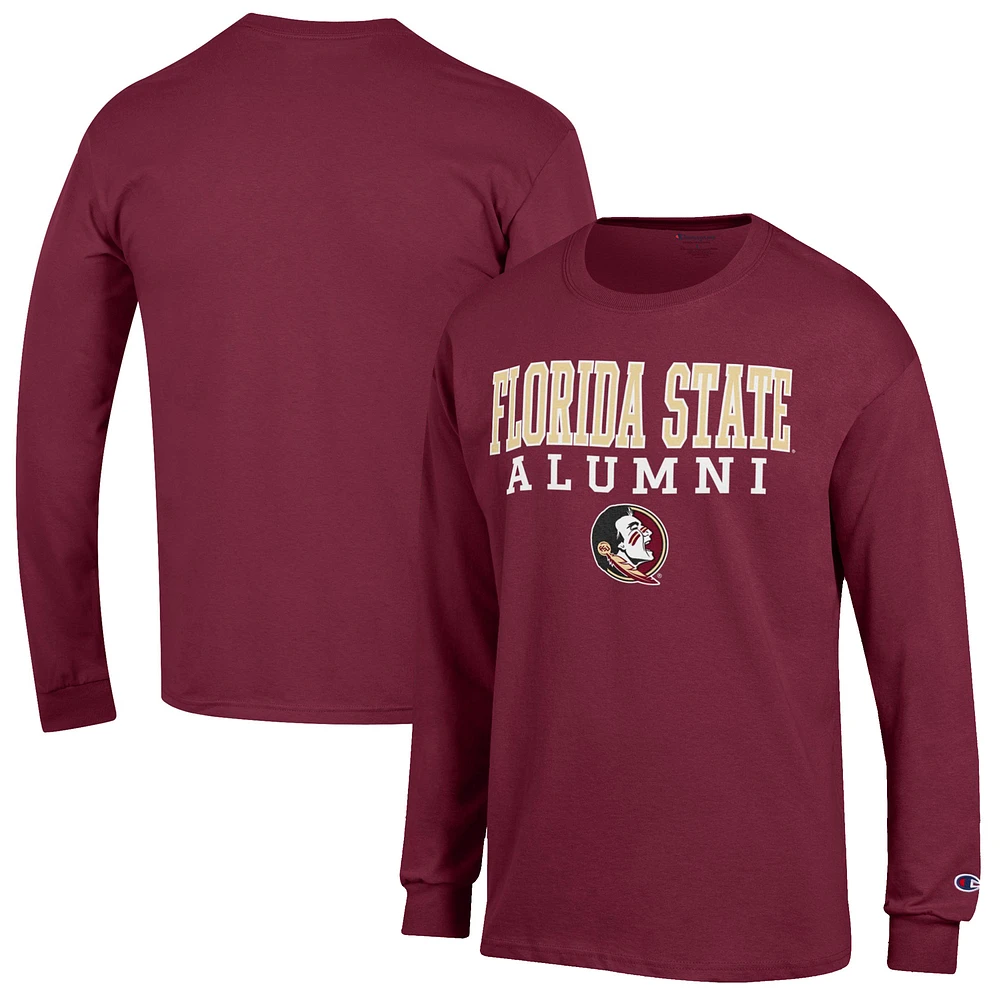 Men's Champion Garnet Florida State Seminoles Alumni Logo Stack Long Sleeve T-Shirt