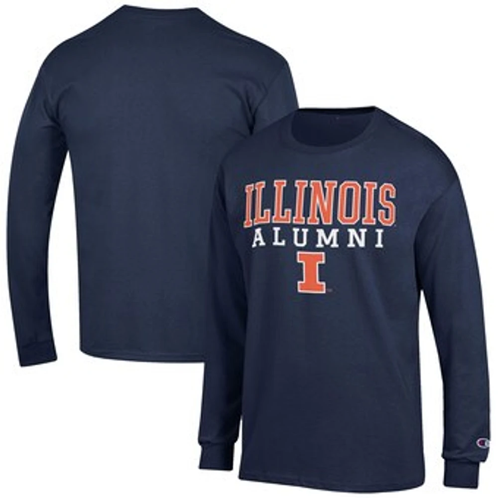 Men's Champion Navy Illinois Fighting Illini Alumni Logo Stack Long Sleeve T-Shirt