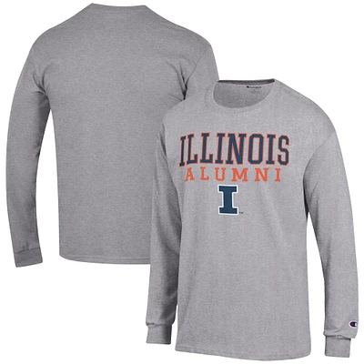 Men's Champion Gray Illinois Fighting Illini Alumni Logo Stack Long Sleeve T-Shirt