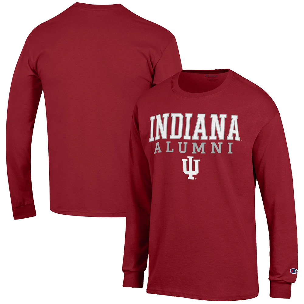 Men's Champion Crimson Indiana Hoosiers Alumni Logo Stack Long Sleeve T-Shirt