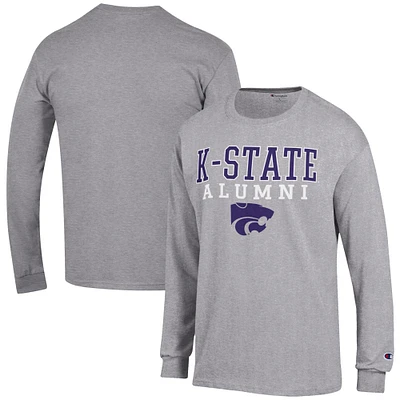 Men's Champion Gray Kansas State Wildcats Alumni Logo Stack Long Sleeve T-Shirt