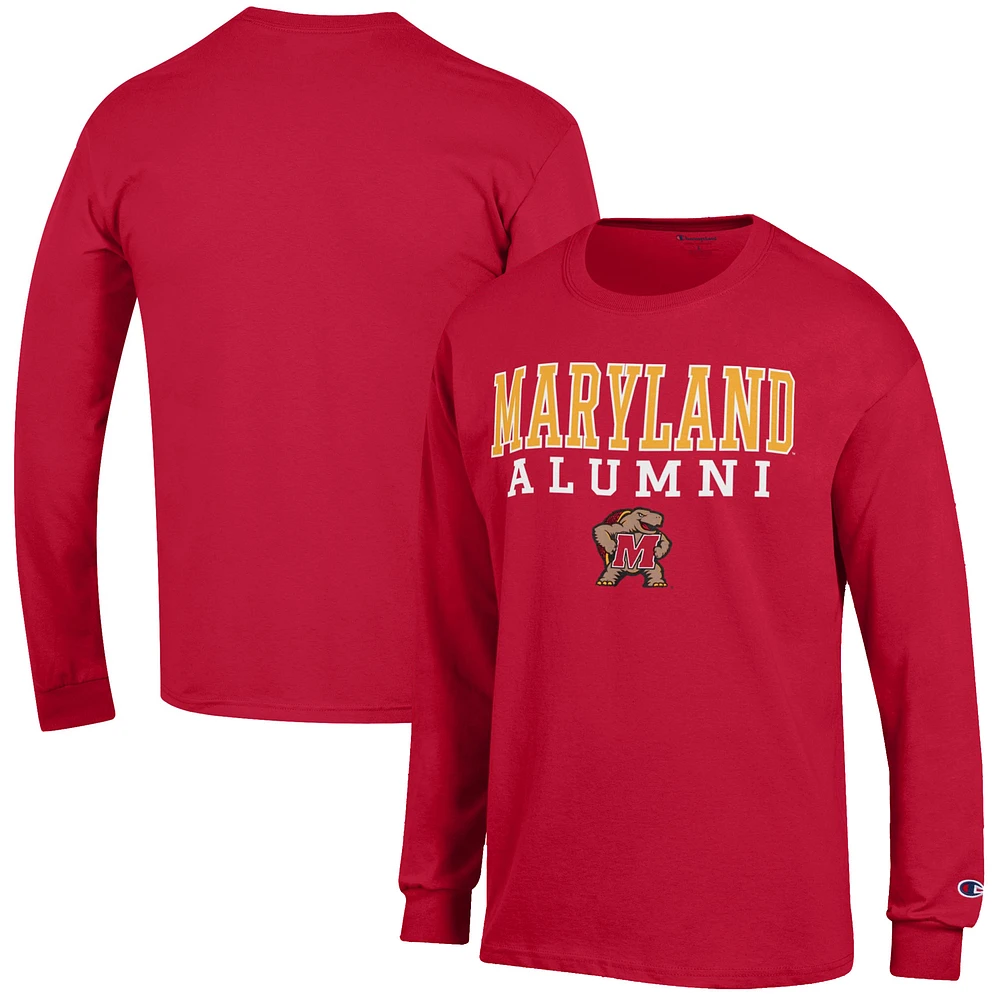 Men's Champion Red Maryland Terrapins Alumni Logo Stack Long Sleeve T-Shirt