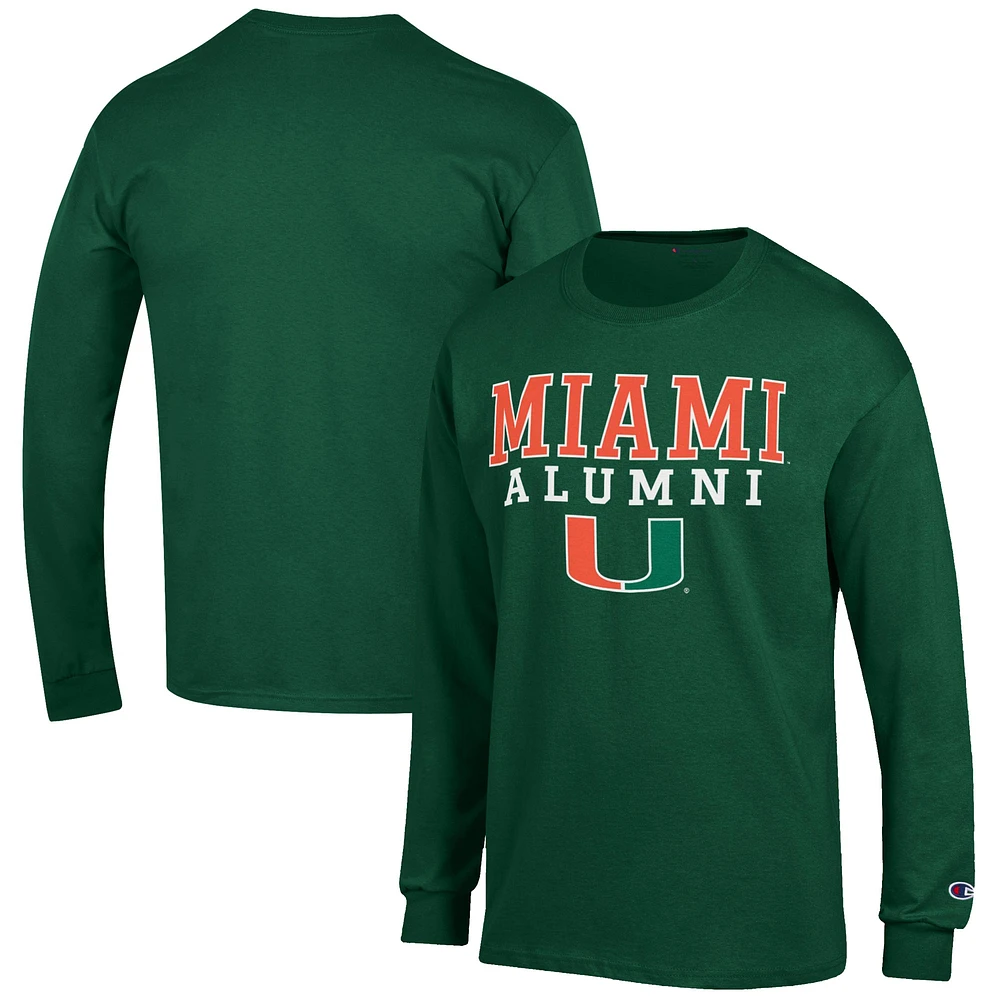 Men's Champion Green Miami Hurricanes Alumni Logo Stack Long Sleeve T-Shirt