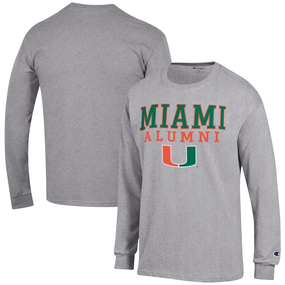 Men's Champion Gray Miami Hurricanes Alumni Logo Stack Long Sleeve T-Shirt