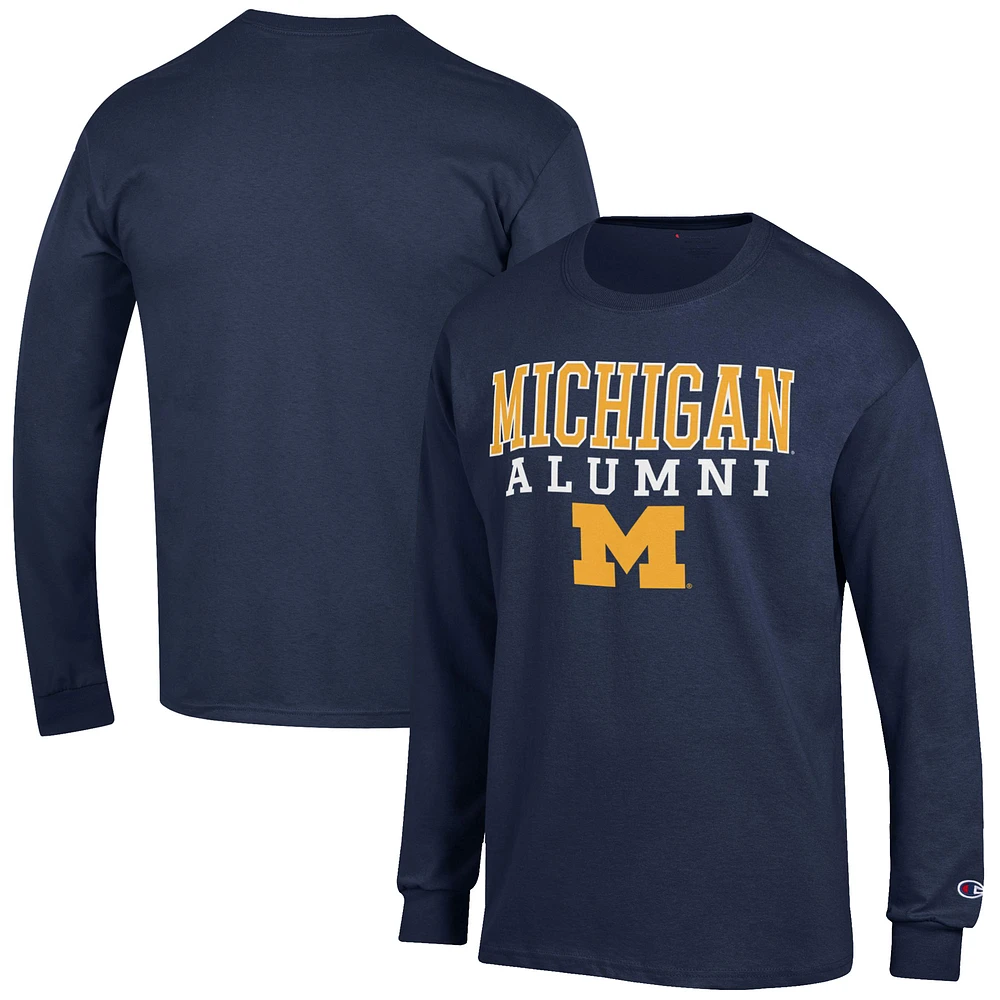 Men's Champion Navy Michigan Wolverines Alumni Logo Stack Long Sleeve T-Shirt