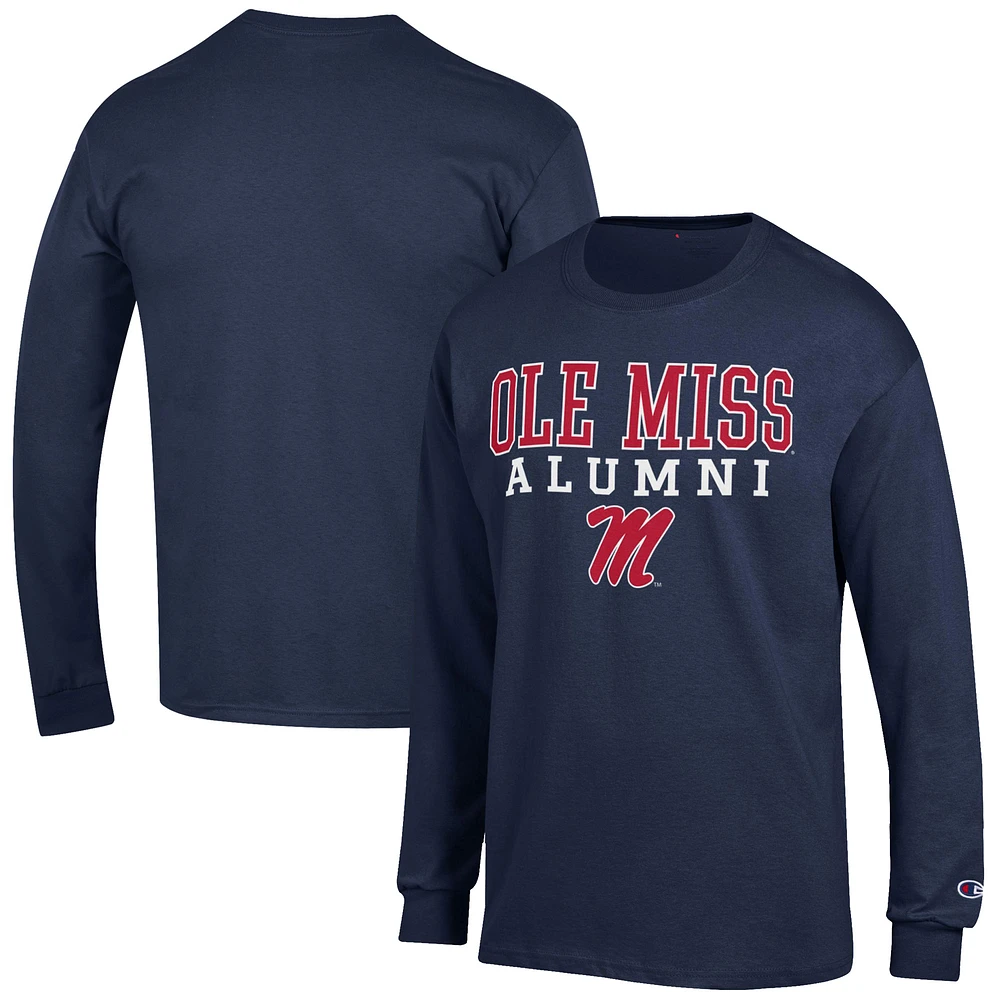 Men's Champion Navy Ole Miss Rebels Alumni Logo Stack Long Sleeve T-Shirt