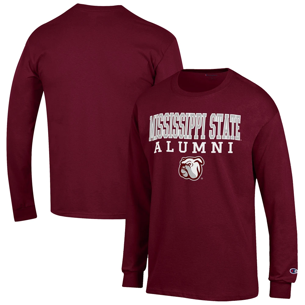 Men's Champion Maroon Mississippi State Bulldogs Alumni Logo Stack Long Sleeve T-Shirt
