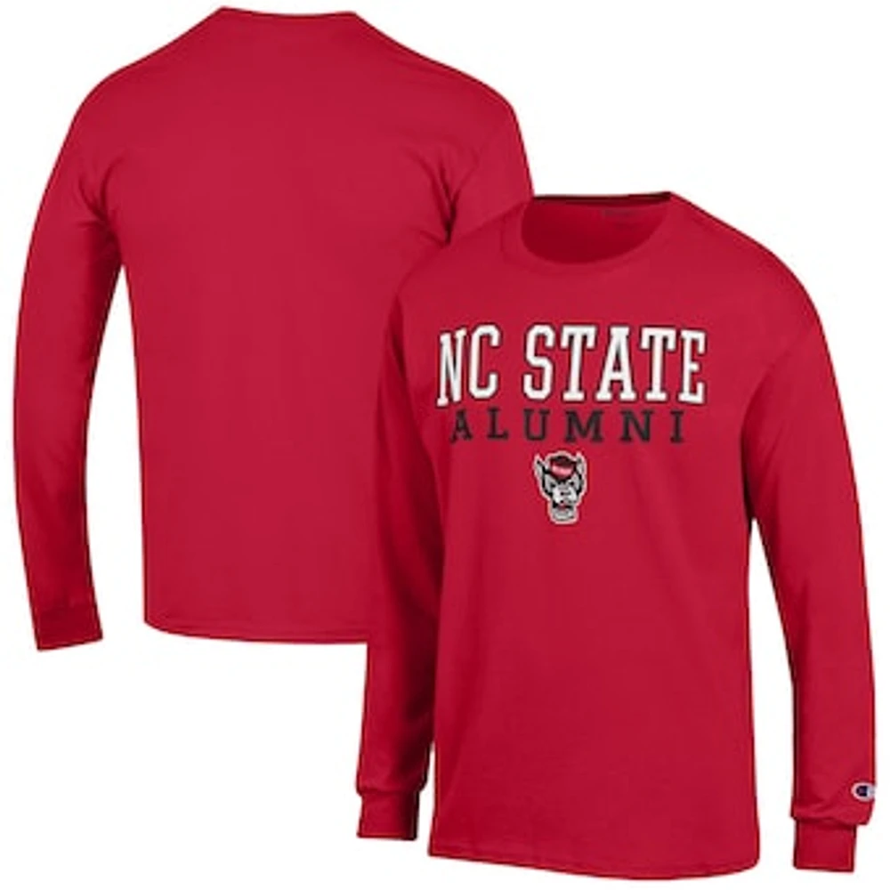 Men's Champion Red NC State Wolfpack Alumni Logo Stack Long Sleeve T-Shirt