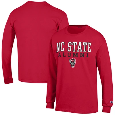 Men's Champion Red NC State Wolfpack Alumni Logo Stack Long Sleeve T-Shirt