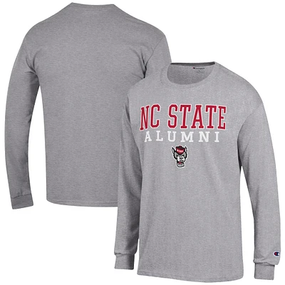 Men's Champion Gray NC State Wolfpack Alumni Logo Stack Long Sleeve T-Shirt