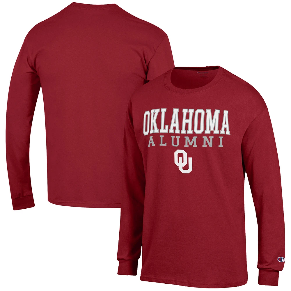 Men's Champion Crimson Oklahoma Sooners Alumni Logo Stack Long Sleeve T-Shirt