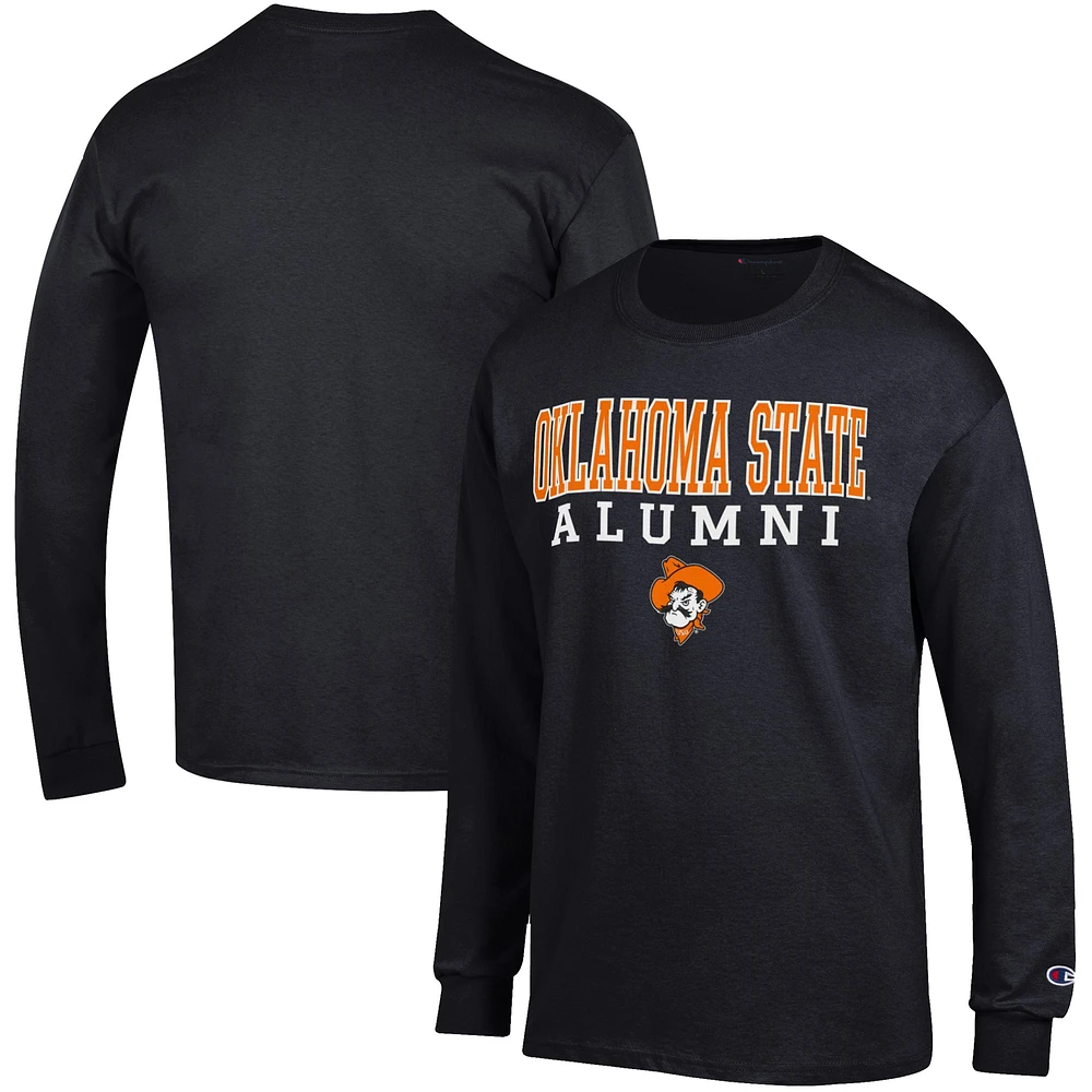 Men's Champion Black Oklahoma State Cowboys Alumni Logo Stack Long Sleeve T-Shirt