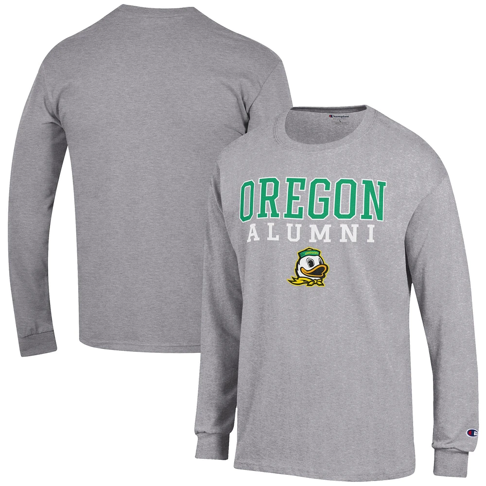 Men's Champion Gray Oregon Ducks Alumni Logo Stack Long Sleeve T-Shirt