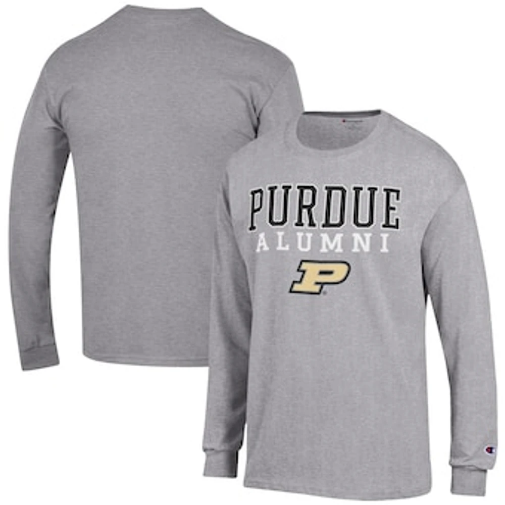 Men's Champion Gray Purdue Boilermakers Alumni Logo Stack Long Sleeve T-Shirt