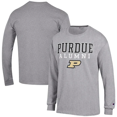 Men's Champion Gray Purdue Boilermakers Alumni Logo Stack Long Sleeve T-Shirt