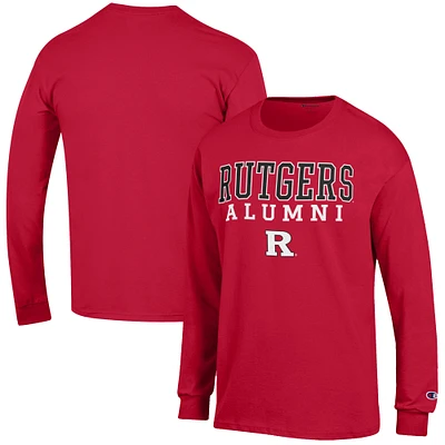 Men's Champion Scarlet Rutgers Scarlet Knights Alumni Logo Stack Long Sleeve T-Shirt