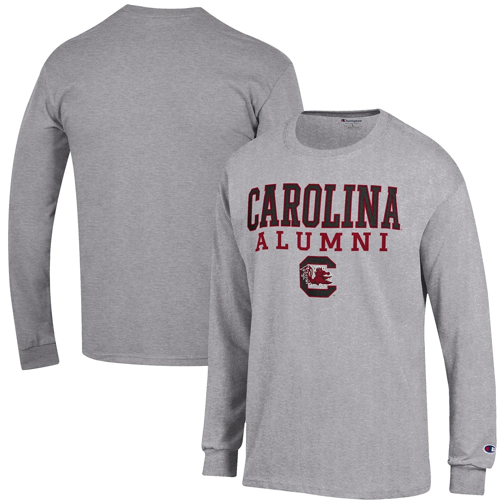 Men's Champion Gray South Carolina Gamecocks Alumni Logo Stack Long Sleeve T-Shirt