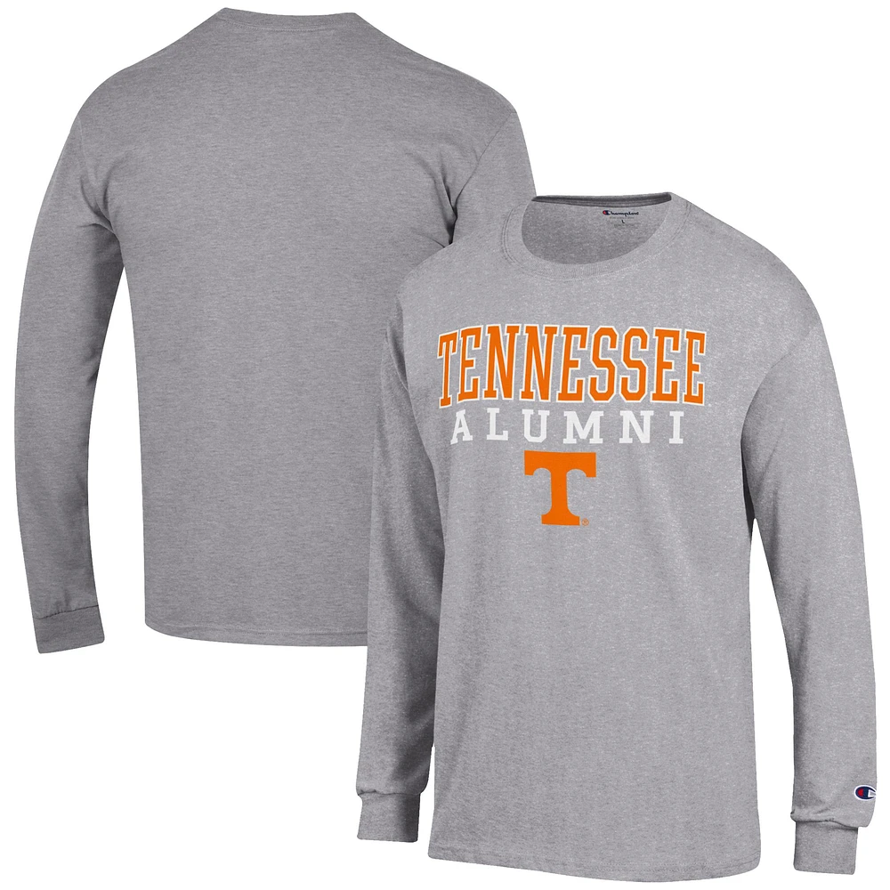 Men's Champion Heather Gray Tennessee Volunteers Alumni Logo Stack Long Sleeve T-Shirt